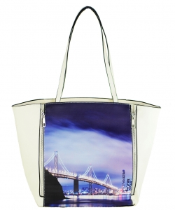 Large Tote Womens Golden Bridge Magazine Purse Handbag A81053 -6 WHITE